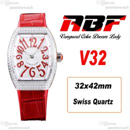 ABF V32 Vanguard Color Dream Montre à quartz suisse chronographe pour femme Boîtier en diamants Cadran MOP Cuir rouge Caoutchouc Lady Super Edition Reloj Hombre Puretime P15