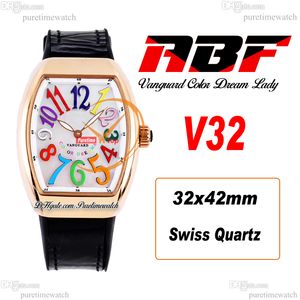 ABF V32 Vanguard Color Dream Zwitserse quartz chronograaf dameshorloge Dames roségoud MOP wijzerplaat groot nummer zwart leer Lady Super Edition Reloj Hombre Puretime C3