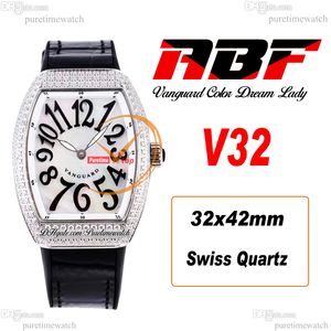 ABF V32 Vanguard Color Dream Zwitserse quartz chronograaf dameshorloge Dames diamanten kast MOP wijzerplaat groot nummer zwart leer Lady Super Edition Reloj Hombre Puretime E5
