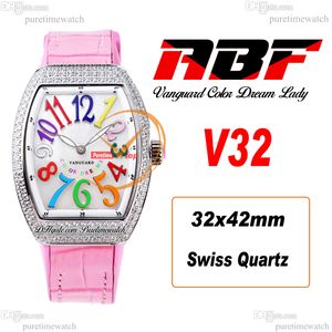 ABF V32 Vanguard Color Dream Zwitserse quartz chronograaf dameshorloge Dames diamanten kast MOP wijzerplaat groot nummer roze leer Lady Super Edition Reloj Hombre Puretime H8