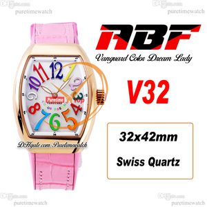 ABF V32 Vanguard Color Dream Zwitserse quartz chronograaf dameshorloge Dames roségoud MOP wijzerplaat groot nummer roze leer Lady Super Edition Reloj Hombre Puretime D4