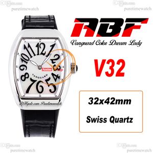 ABF V32 Vanguard Color Dream Zwitserse quartz chronograaf dameshorloge Dames MOP wijzerplaat grote nummermarkeringen zwarte lederen band Super Edition Reloj Hombre Puretime A1