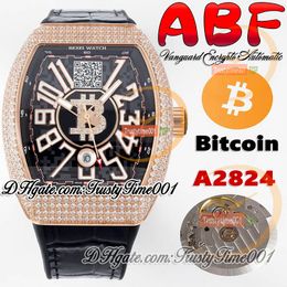 ABF Vanguard Encrypto V45 A2824 automatisch herenhorloge roségouden diamanten kast zwarte wijzerplaat met Bitcoins portemonnee adres lederen supereditie trustytime001horloges