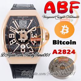 ABF Vanguard Encrypto V45 A2824 automatisch herenhorloge roségouden stalen kast zwarte wijzerplaat met Bitcoins portemonnee adres lederen band supereditie trustytime001horloges