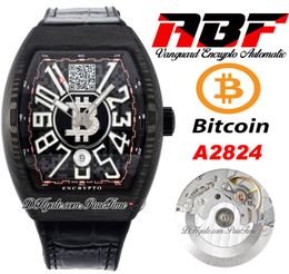 ABF Vanguard Encrypto V45 A2824 Reloj automático para hombre Caja de fibra de carbono Esfera negra con dirección de billetera Bitcoins Correa de cuero Super Edition Puretime F01C3