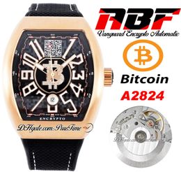 ABF Vanguard Encrypto V45 A2824 Montre automatique pour homme Or rose Cadran noir avec adresse de portefeuille Bitcoins Grand numéro Bracelet en caoutchouc nylon Super Edition Puretime F02C3