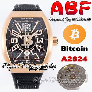 ABF Vanguard Encrypto V45 A2824 Automatische heren Watch Rose Gold Steel Case Black Dial met Bitcoins Wallet Adres Nylon Rubber Riem Super Edition Eternity Watches