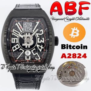 ABF Vanguard Encrypto V45 A2824 Automatische heren Bekijk Koolstofvezels Zwarte wijzerplaat met Bitcoins Wallet Address Leather Strap 2023 Super Edition Eternity Watches