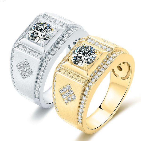 Joyería personalizada permanente, venta al por mayor, anillo de piedra de diamante moissanita de 1 quilate, diseños de anillos para hombre, anillo de oro puro de 18k para boda