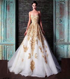 Abiye Verkoop avondjurken Rami Kadi Sweetheart Golden Appliques kristal geaccentueerde witte aline formele prom -jurken N4252629