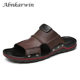 Abnkarwin Brand Summer Leather Clider Mens Flat Slider Flat Casual Black Palm Slider Outdoor 2024 Large Taille 49 240425
