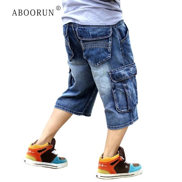 ABOORUN Mens Plus Size Loose Baggy Denim Shorts Moda Streetwear Hip Hop Skateboard Cargo Jeans Cortos para hombre R1402 240321