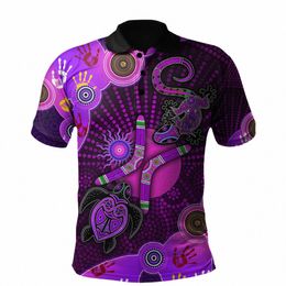 Aborigen Naidoc Semana 2021 Púrpura Tortuga Lagarto Sol Polo 3D Impreso Polo Camisa Hombres Mujeres Manga corta Camiseta de verano N59K #