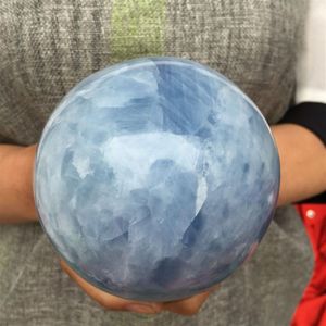 Boule de cristal de quartz magique naturelle, sphère de calcite bleue, environ 100MM, guérison 2451
