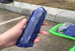 Magnifique cristal de quartz Lapis Lazuli naturel, environ 400g, double point de guérison, Lingsite, grand prisme à six pointes, 1648452