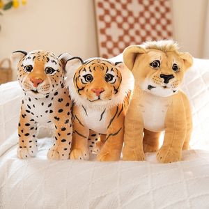 Jouets en peluche Lion, tigre et léopard de la vraie vie, jolis animaux sauvages, poupée douce pour enfants garçons, cadeaux d'anniversaire et de noël