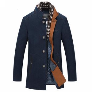 Hommes Laine Mélanges Abrigo Slim Fit Hombre Manteau D'hiver Hommes Écharpe Col Coupe-Vent Épaissir Laine Manteaux Hommes Outwear Veste Épais Chaud Parka