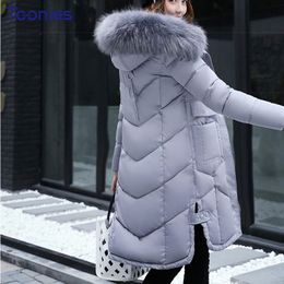 Abrigos Mujer Invierno 2018 estilo coreano Chaqueta larga de Invierno Mujer piel con capucha Parka abrigo de Invierno Mujer gruesa Chaqueta cálida Mujer