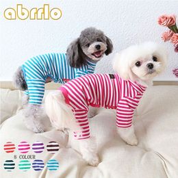 Abrrlo Pyjamas pour chiens de compagnie coton rayé chiot combinaison vêtements pour chiens doux manteau chaud pour petits chiens Teddy Chihuahua vêtements 2620