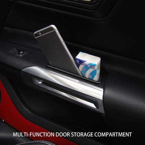 Boîte de rangement de porte de voiture ABS noir, couvercle de décoration pour Ford Mustang 15, accessoires d'intérieur de style 270t