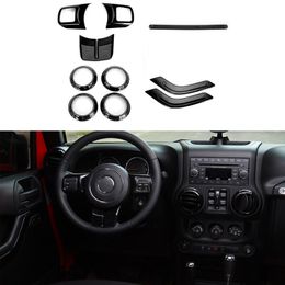 Kit de decoración Interior ABS negro, 2 puertas, 10 Uds., cubierta decorativa para Jeep Wrangler JK 2011-2017, accesorios para coche
