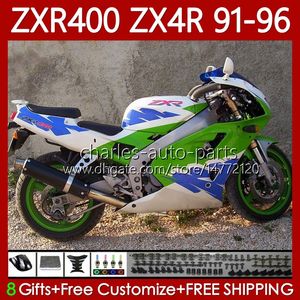 Cuerpos ABS para KAWASAKI NINJA ZXR 400 CC 400CC 1991 1992 1993 1994 1995 1996 Carenado 138No.45 ZX4R ZXR-400 Carrocería ZX 4R ZXR400 91 92 93 94 95 96 Kit de carenado Verde blanco azul