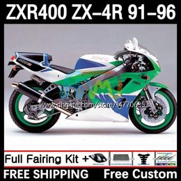 Kit de carrocería ABS para KAWASAKI NINJA ZX4R ZXR 400 CC 400CC 1991 1992 1993 1994 1995 1996 Carenado 12DH.34 ZXR-400 Carrocería ZX 4R ZXR400 91 92 93 94 95 96 Carenado blanco azul