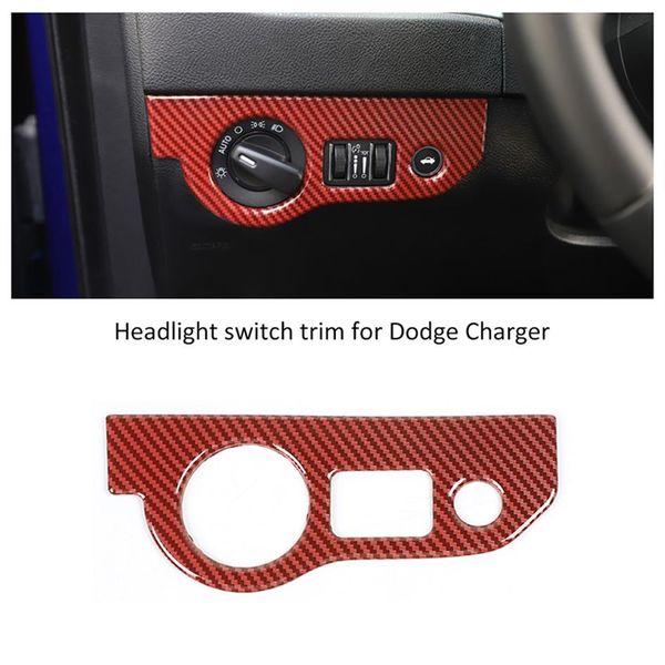 Bouton de commutation de phare gauche de voiture ABS, garniture en Fiber de carbone rouge pour Dodge Challenger 2015 chargeur 2010, accessoires d'intérieur de voiture 279R