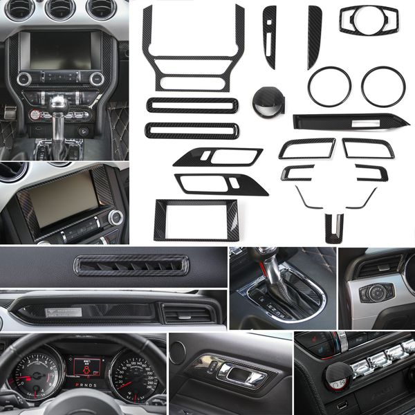 Kit intérieur de tableau de bord Central de voiture en Fiber de carbone ABS couverture de décoration pour Ford Mustang 15 + 20PC