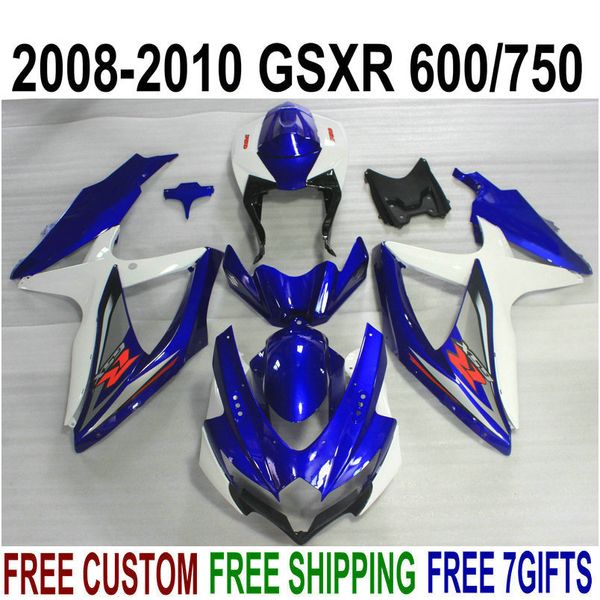 Kit de carénage ABS pour SUZUKI GSX-R750 GSX-R600 2008 2009 2010 K8 K9 bleu blanc noir jeu de carénages GSXR 600 750 08-10 TA26