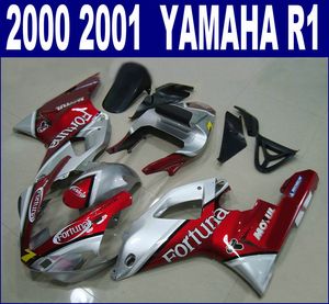 Gratis verzending ABS Fairing Kit voor Yamaha 2000 2001 YZF R1 YZF1000 00 01 Rood Zilver Fortuna Plastic Backings Set RQ31 + 7 Geschenken