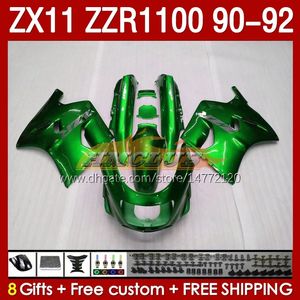 ABS Kairingskit voor Kawasaki Ninja ZX 11 R 11R ZZR-1100 ZX11 R ZX-11R 1990 1991 1992 Bodywork 164No.138 ZZR 1100 CC ZX-11 R 90-92 ZZR1100 ZX11R 90 91 92 Fairing Green Stock