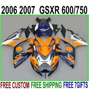 Kit de carénage complet ABS pour SUZUKI GSX-R600/750 06 07 K6 carénages GSXR 600 750 2006 2007 ensemble de carrosserie Corona bleu orange NS99