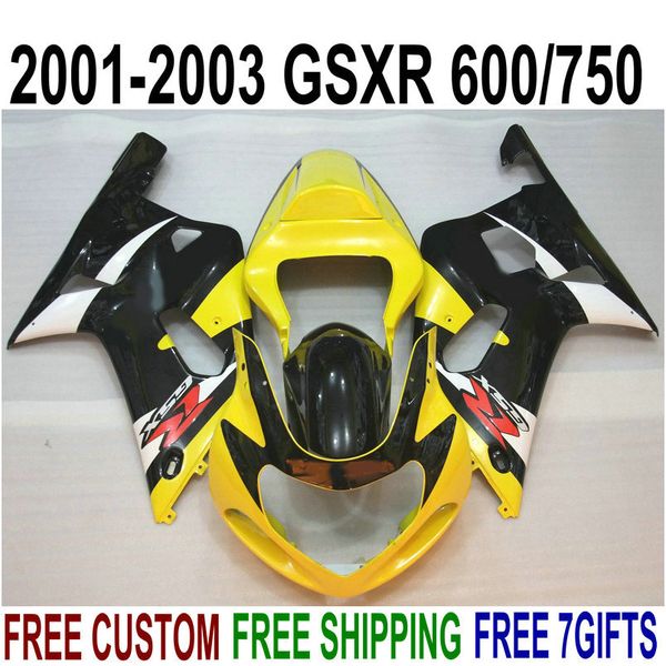 Kit de carenado completo ABS para SUZUKI GSX-R600 GSX-R750 2001-2003 K1 GSXR 600 750 juego de carenados de plástico amarillo negro 01-03 RA26