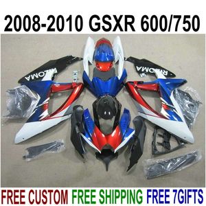 ABS Full Fairing Kit voor Suzuki GSXR750 GSXR600 2008-2010 K8 K9 Blue Red Black Backings Set GSXR 600/750 08 09 10 KS54