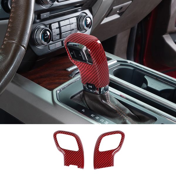 Couvercle de décoration de garniture de pommeau de levier de vitesse ABS pour Ford F150 15 + Fiber de carbone rouge