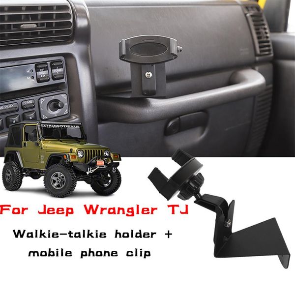 ABS Metal Black Mobile Phone Soporte Walkie-Talkie para Jeep Wrangler TJ 1997-2006 Accesorios internos automáticamente203m