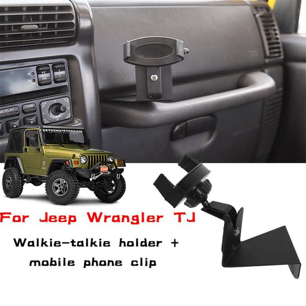 Soporte de teléfono móvil ABS Metal negro soporte de walkie-talkie para Jeep Wrangler TJ 1997-2006 accesorios internos de coche 2630