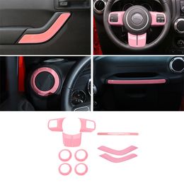 ABS Pink Interior Kit Decoratie Stuurwiel, Airconditioning Outlet, CoPilot Handvat Trim en Innerlijke handgreep Trim voor Jeep Wrangler JK11-17
