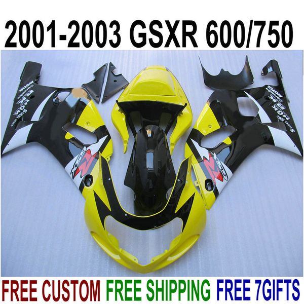 Kit de carenado de plástico ABS para SUZUKI GSX-R600 GSX-R750 2001-2003 K1 GSXR 600 750 amarillo negro nuevo juego de carenados 01-03 EF2