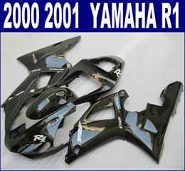 ABS Plastic Fairing Kit voor Yamaha 2000 2001 YZF R1 Backings Set YZF-R1 00 01 Alle glanzende zwarte aftermarket RQ94 + 7 geschenken