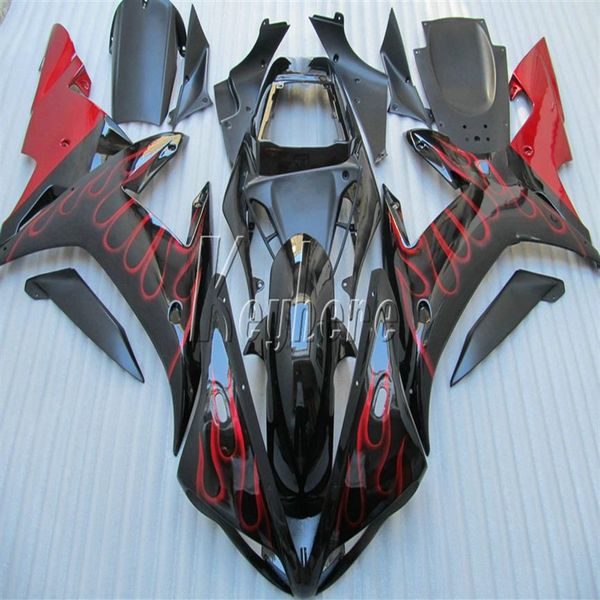 Kit de carenado de plástico ABS para Yamaha YZF R1 02 03 juego de carenados de carrocería negro llamas rojas YZF R1 2002 2003 OI29253C