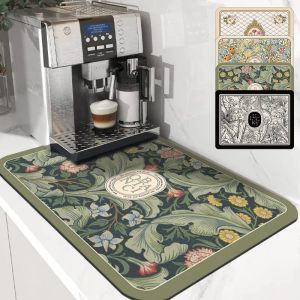 Absorberende afvoerkussen keuken Tapijten Gerecht Droogmat Koffie Matten Dish Drainer Cup Bottle Dinware Placemat Retro Home Decoratie