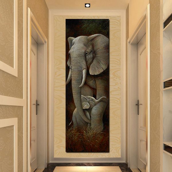 Pintura al óleo abstracta de elefante africano, hijo, Animal sobre lienzo, carteles e impresiones de tigre, imagen de pared escandinava para sala de estar