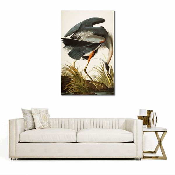 Arte de lienzo de animales abstracto Great Blue Heronjohn James Audubon Pintura de la cafetería Handmade Bar Modern Decor