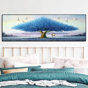 Samenvatting Art Blue Tree Oil Painting Canvas Painting Poster Print Noordse kunst aan de muur voor de woonkamer voor woonkamer huis frameless