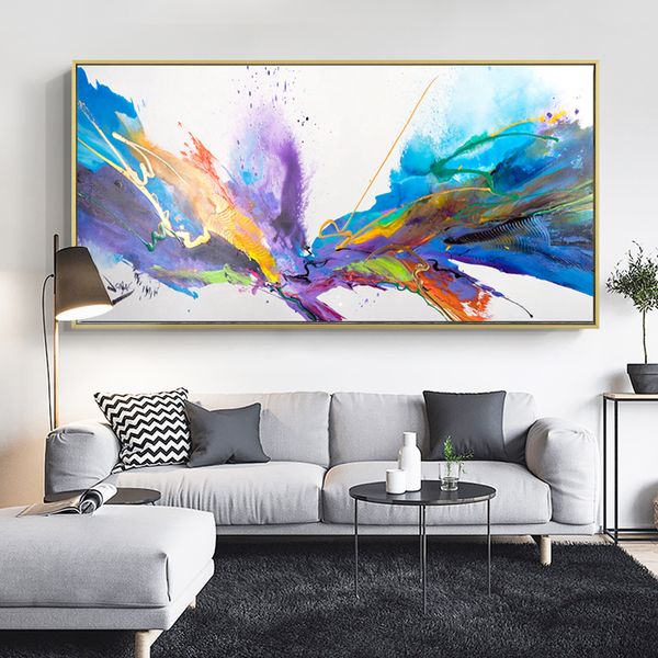 Art abstrait Blueberry Burst Aquarelle Bleu Toile Peinture Wall Art Prints Pour Salon Abstrait Nuages Art Prints Affiche