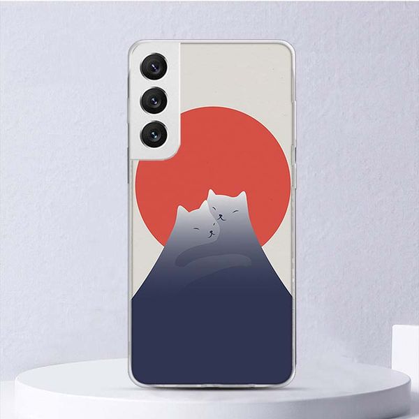 Arte abstracto Cat Mount Fuji Japón Landscape Soft Case para Samsung Galaxy S24 S23 S22 S21 Ultra S20 Fe S10 Plus Phone Cover S9 S8