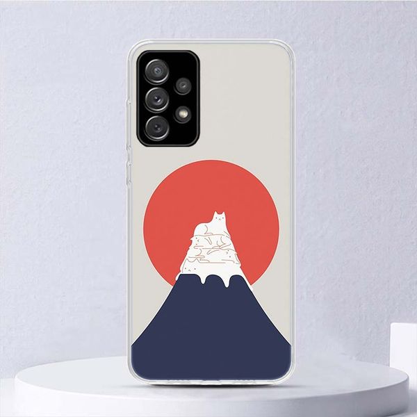 Arte abstracto Cat Monte Fuji Japón Landscape Soft Case para Samsung Galaxy A52 A53 A54 A32 A34 A22 A24 A12 A14 Phone Cover A33 A23