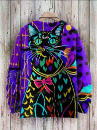 Résumé Art Cat multicolore Mignon de chat mignon 3D Priflacée à hommes imprimés Hiver Unisexe Pulllateur en tricot décontracté ZZM59